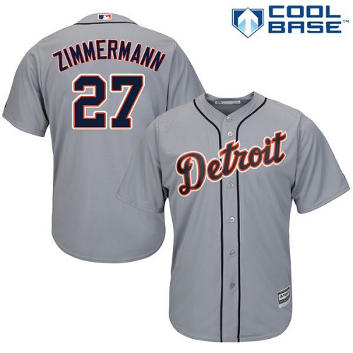 Tigers #27 Jordan Zimmermann Grey Cool Base Stitched Youth MLB Jersey - Click Image to Close